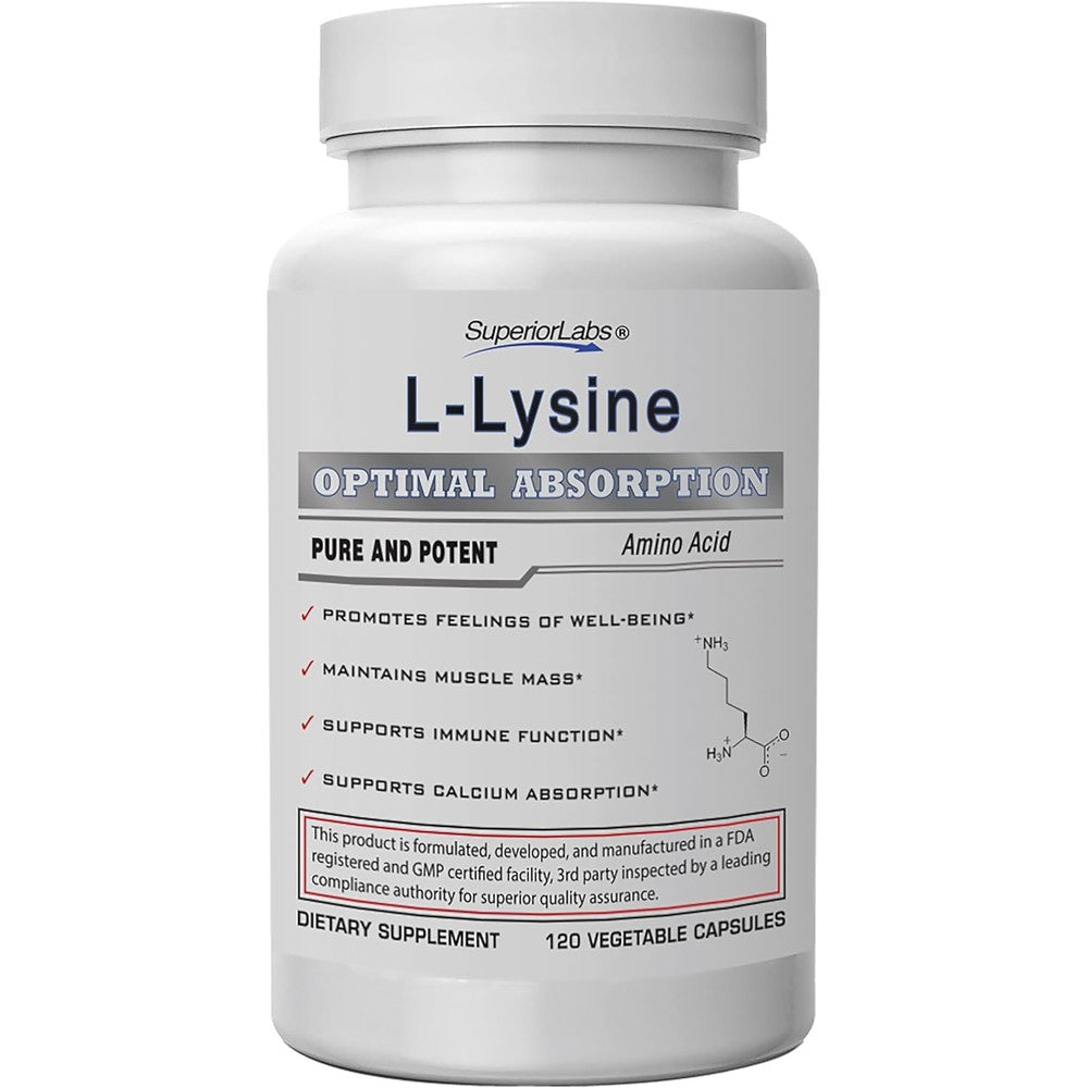 Superior Labs L-Lysine 500mg bottle front view