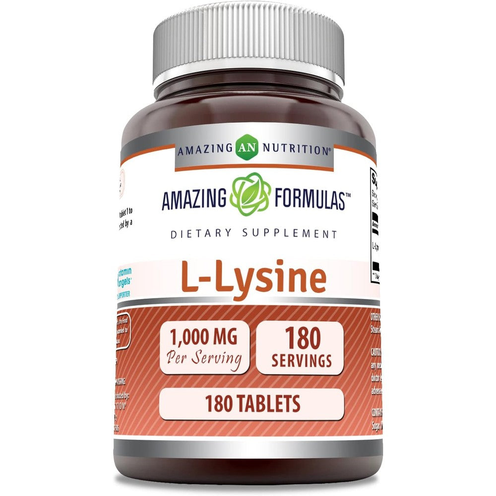 Amazing Nutrition L-Lysine 1000mg amino acid tablets front view