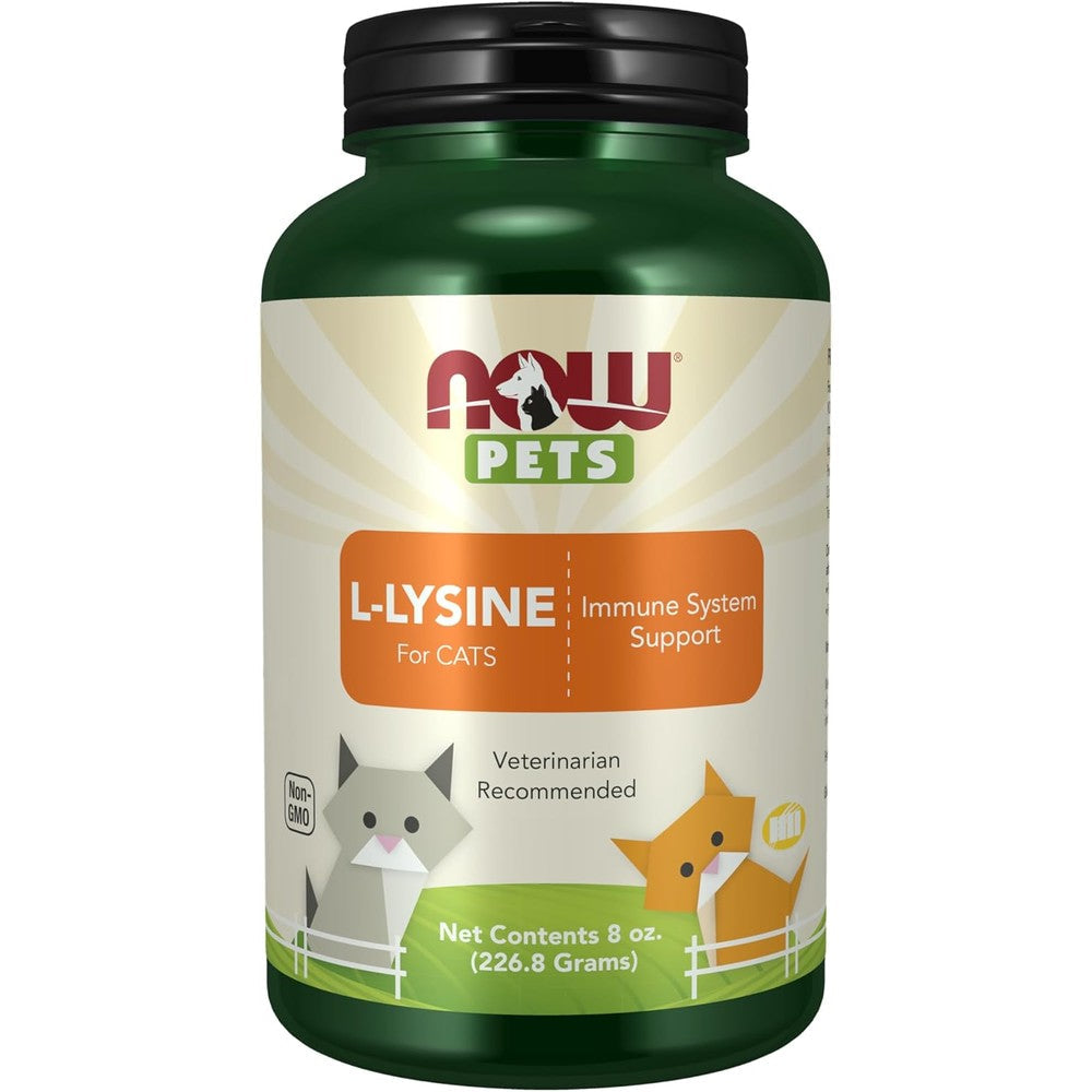Now Foods Pets L-Lysine powder jar front view for cats