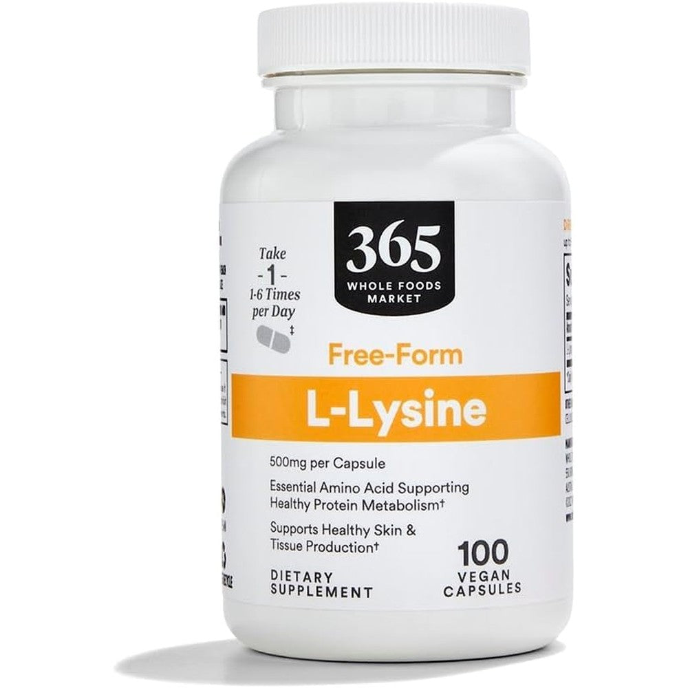 365 by Whole Foods Market L-Lysine 500mg dietary supplement bottle front view