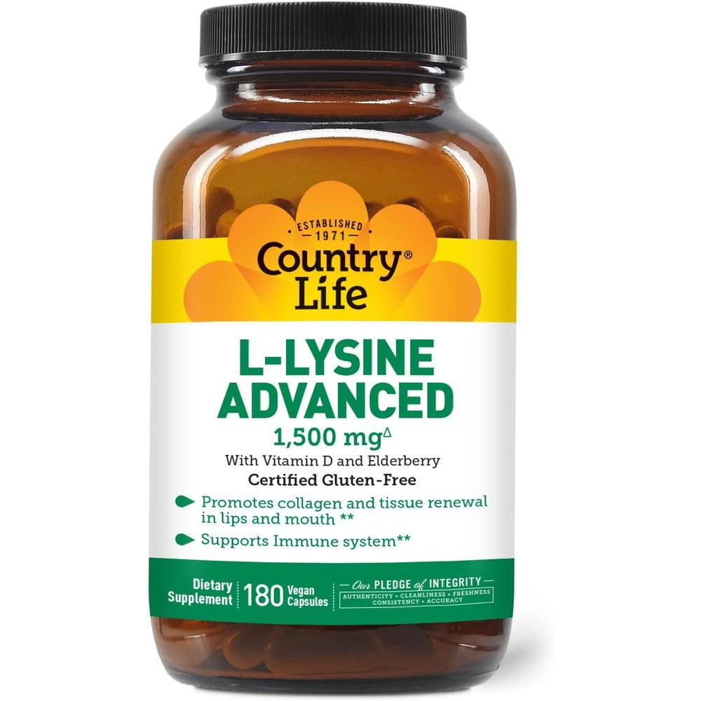 Country Life L-Lysine Advanced 1500mg bottle front view