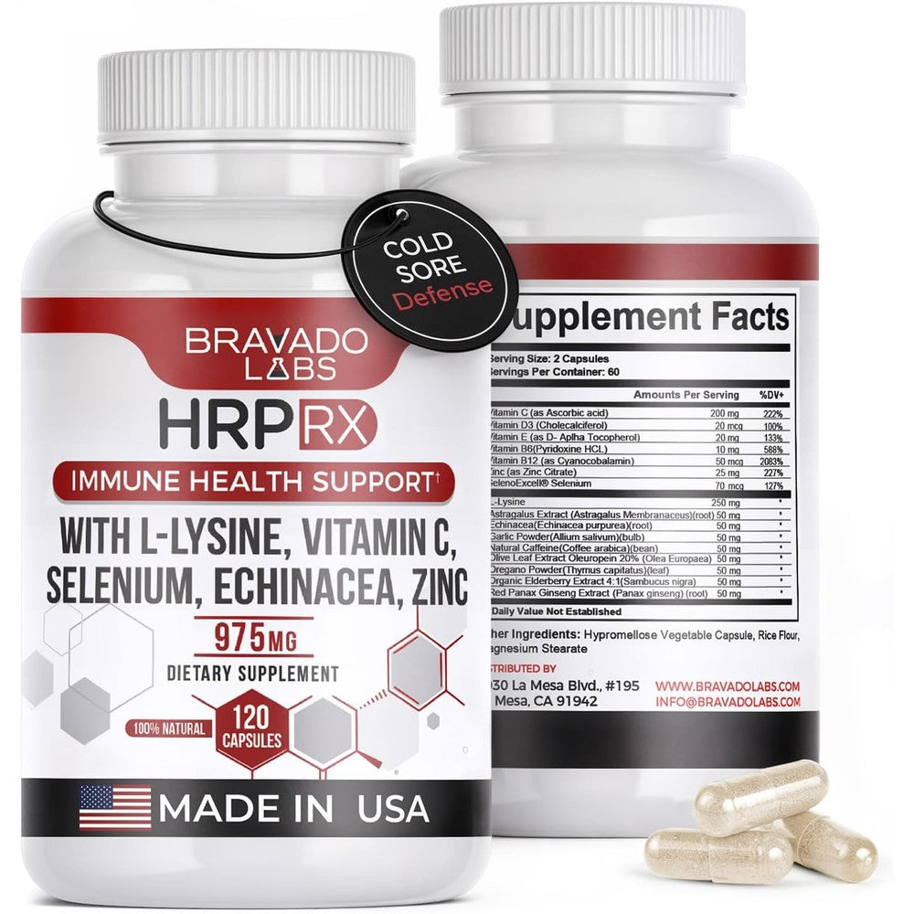 Bravado Labs L-Lysine immune support capsules front view
