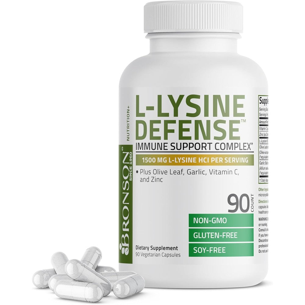 Bronson L Lysine Defense bottle containing 90 vegetarian capsules