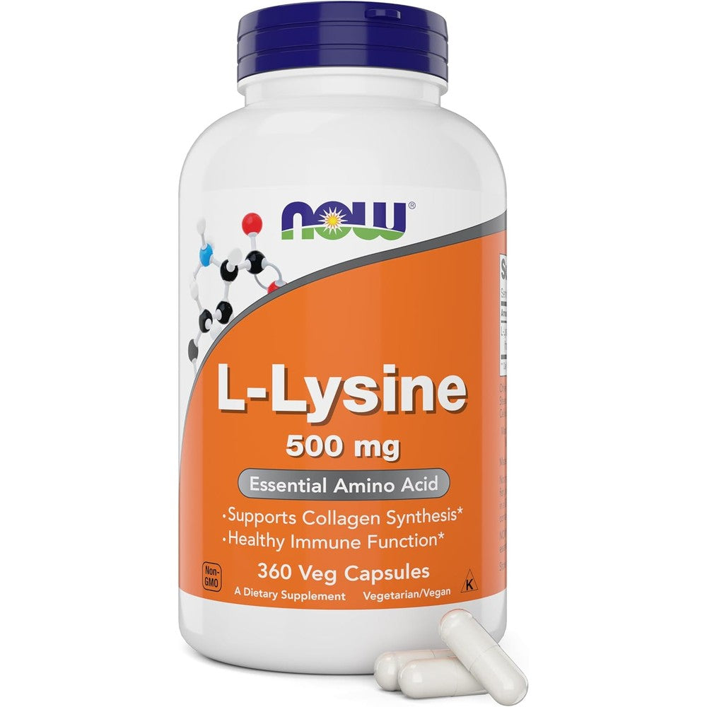 Now Foods L-Lysine 500mg 360 Vegetarian Capsules bottle front view