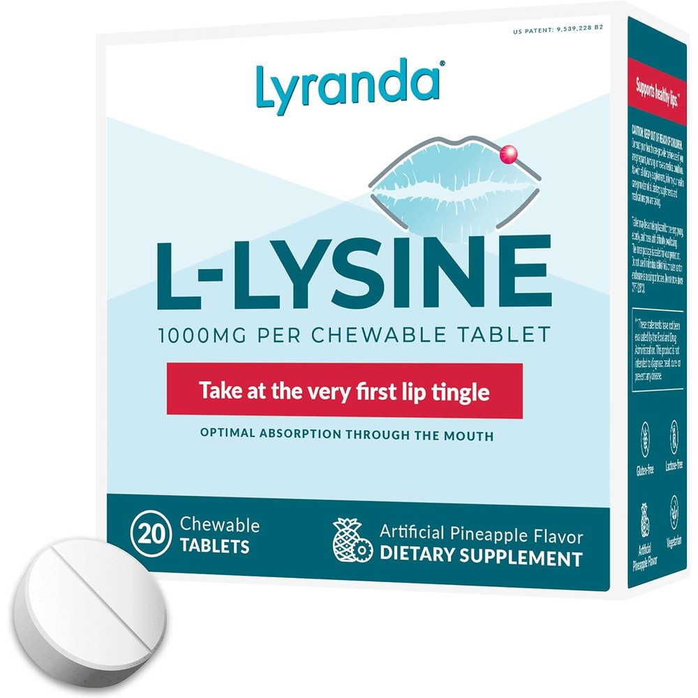 Lyranda Lysine cold sore treatment chewable tablets front view