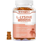 Whoyun L-Lysine 1000mg gummies bottle front view showing lemon flavor and count