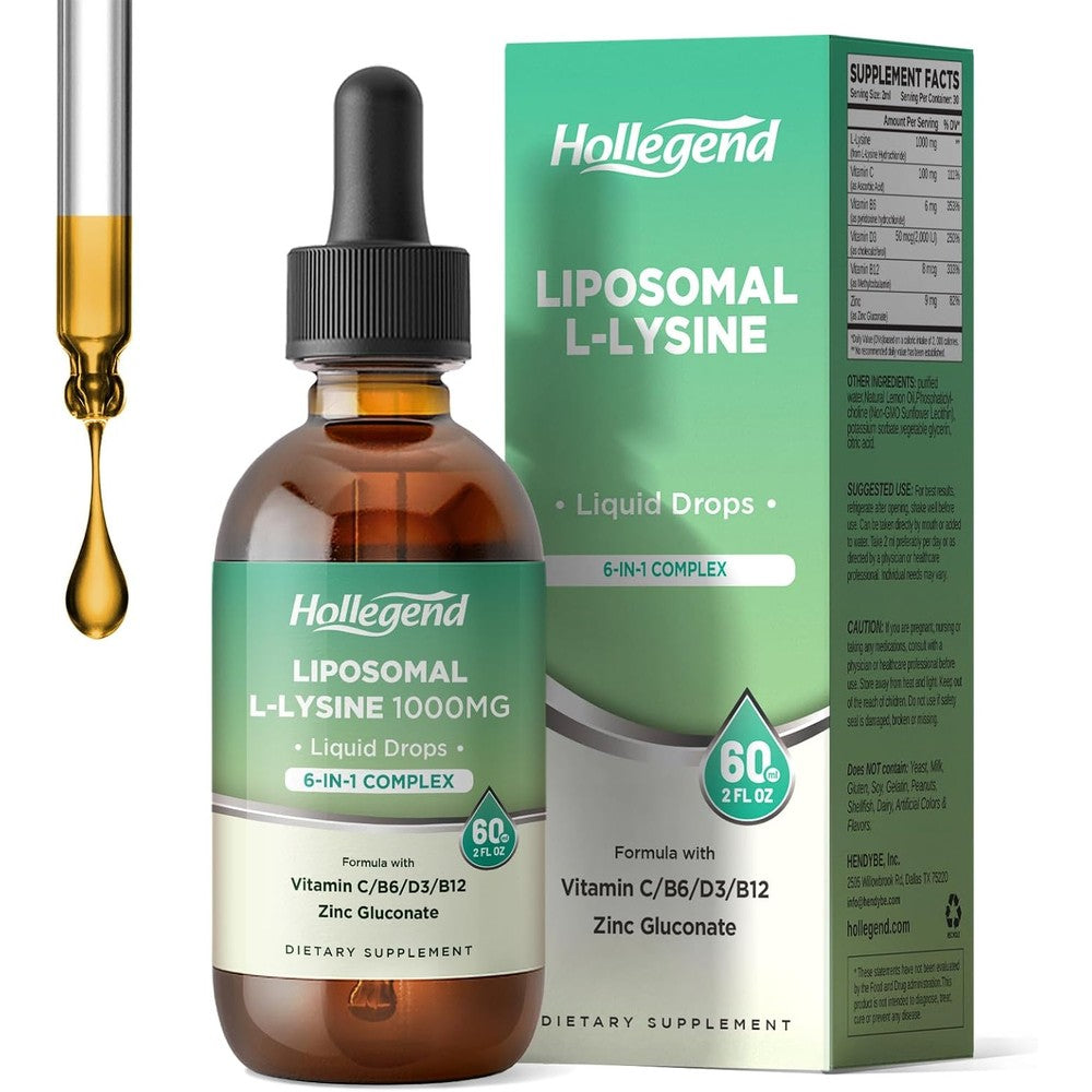 Hollegend Liposomal L-Lysine 1000mg liquid drops bottle front view
