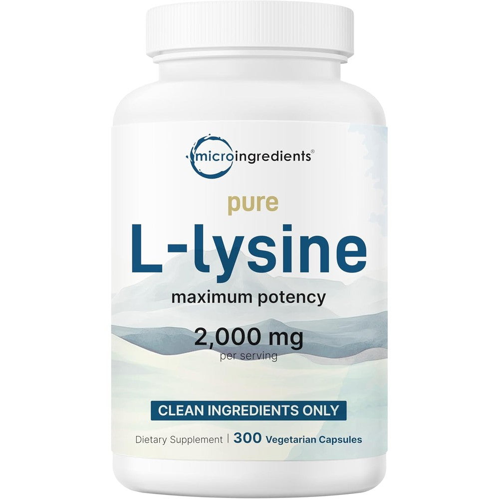 Micro Ingredients Pure L-Lysine 2,000mg 300 Veggie Capsules front view