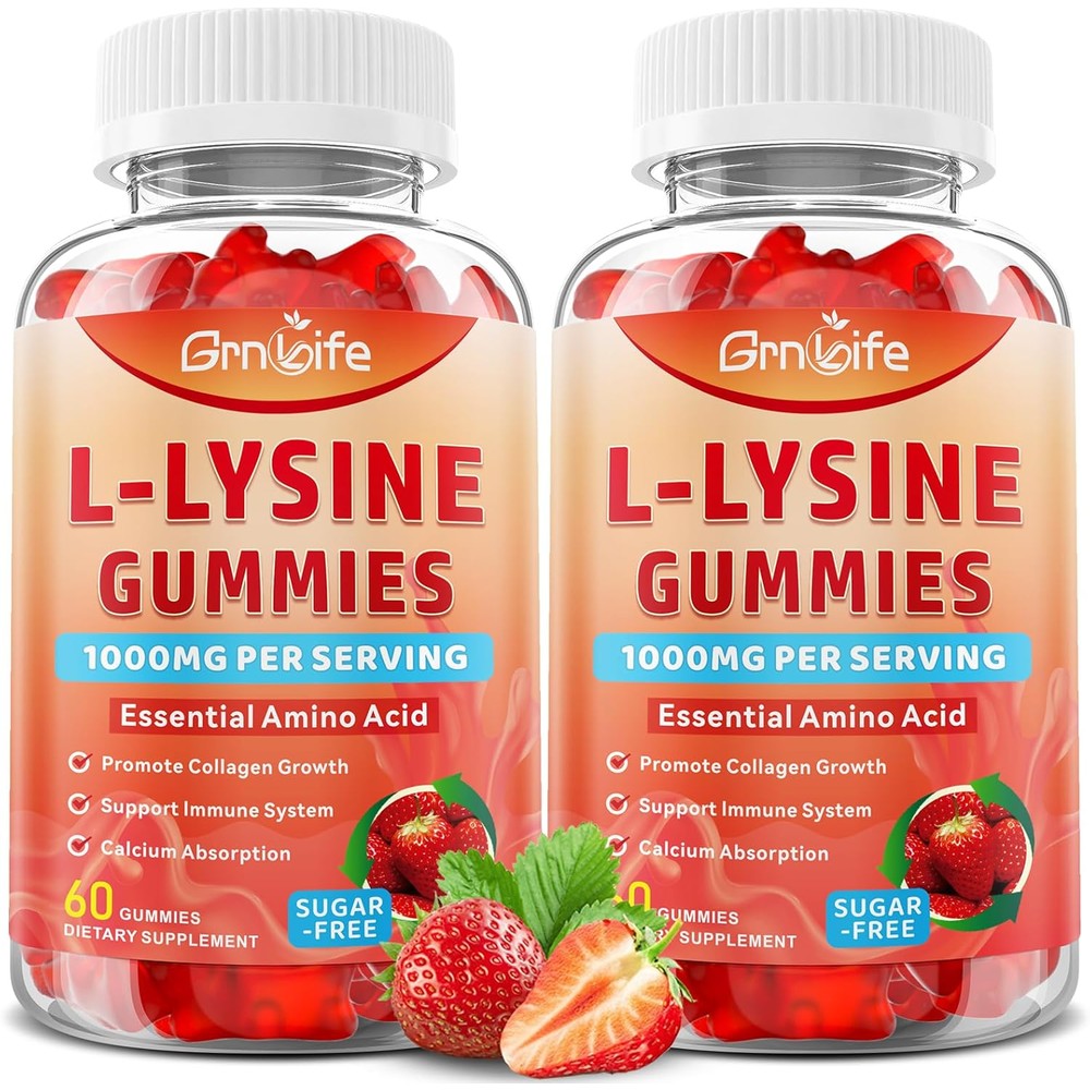 GrnLife L-Lysine gummies front view of the two-pack bottles packaging.