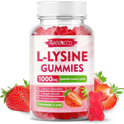 Meenccd L-Lysine 1000mg Gummies front view bottle strawberry flavor