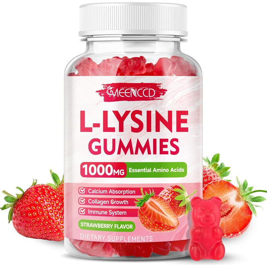 Meenccd L-Lysine 1000mg Gummies front view bottle strawberry flavor