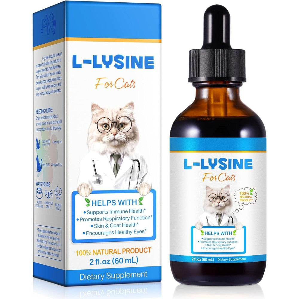 CJXHJY Onznoz lysine cat supplement front view of amber glass bottle and packaging