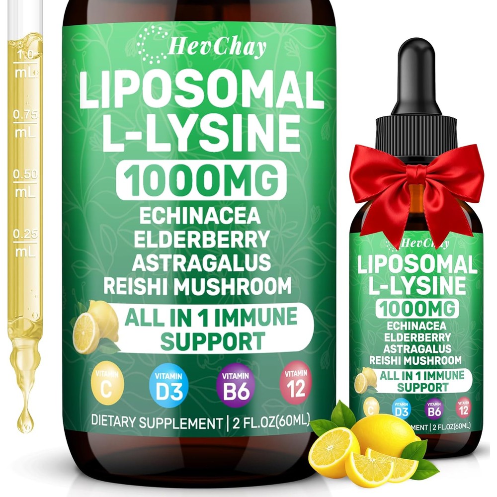 Hevchay Liposomal L-Lysine 1000mg liquid drops bottle front view
