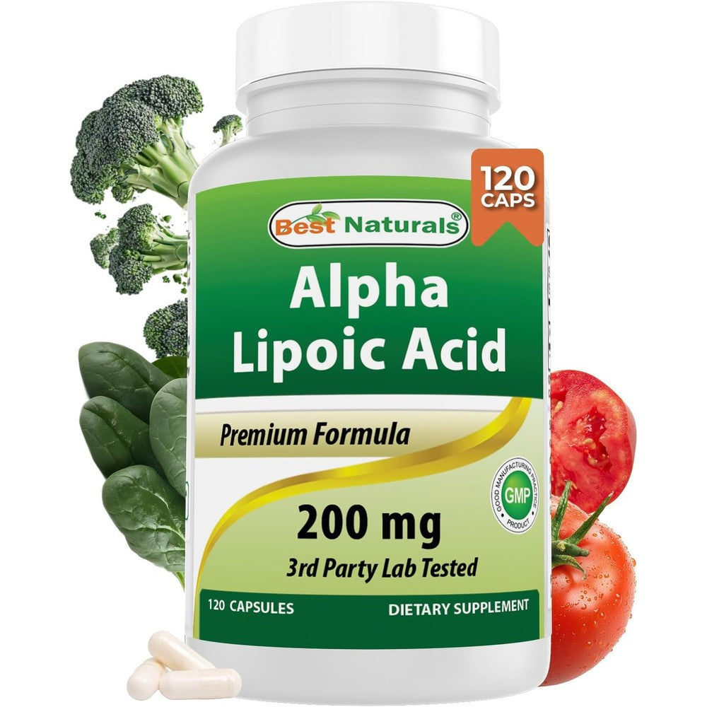Best Naturals Alpha Lipoic Acid 200 mg 120 Capsules front view bottle