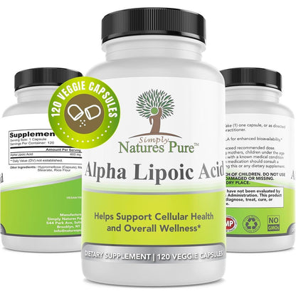 Simply Natures Pure Alpha Lipoic Acid 600mg 120 Veggie Capsules front view
