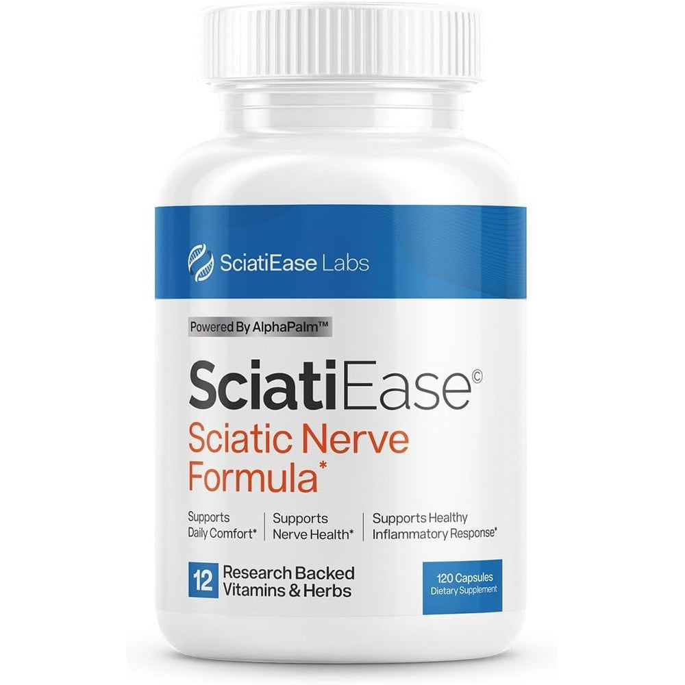 SciatiEase Sciatic Nerve Health Support front view bottle of one hundred and twenty capsules