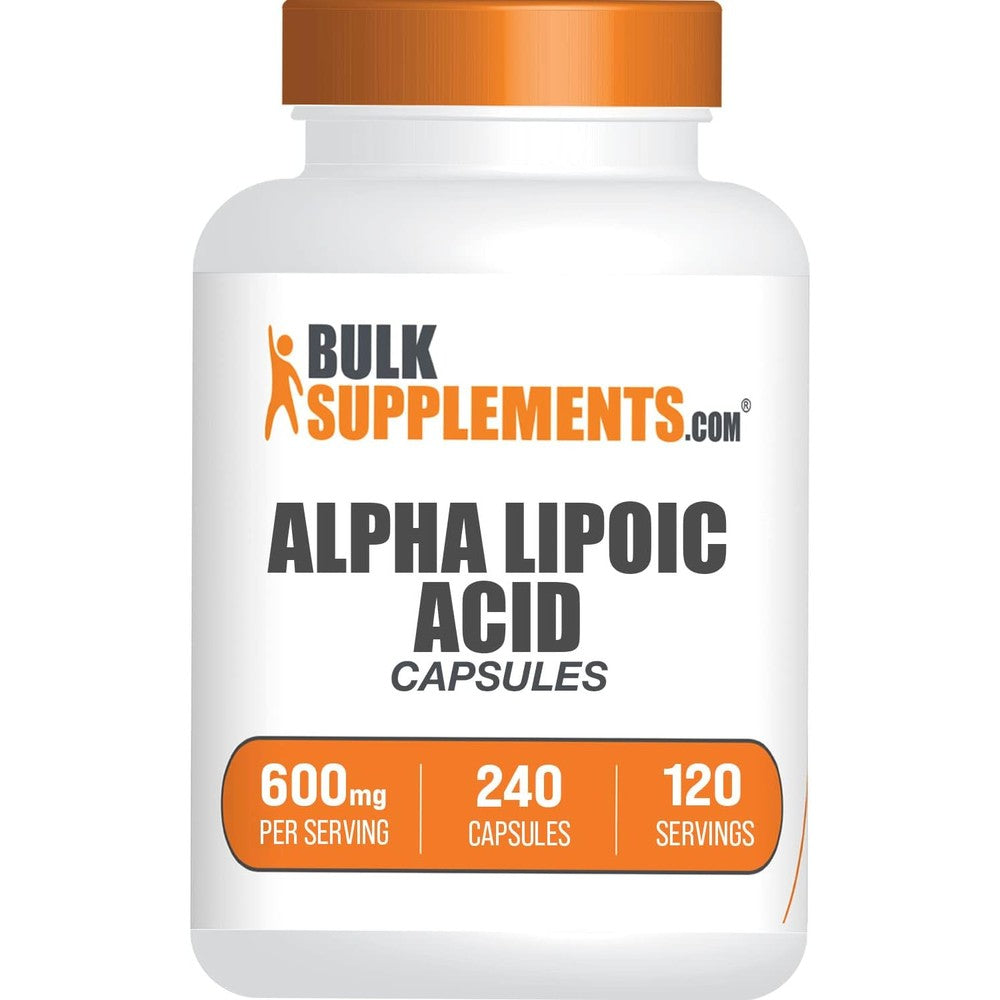BulkSupplements Alpha Lipoic Acid 600mg 240 Capsules front view bottle for antioxidant support