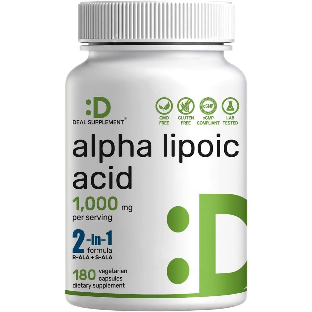 Deal Supplement Alpha Lipoic Acid 1000mg bottle front view for antioxidant support
