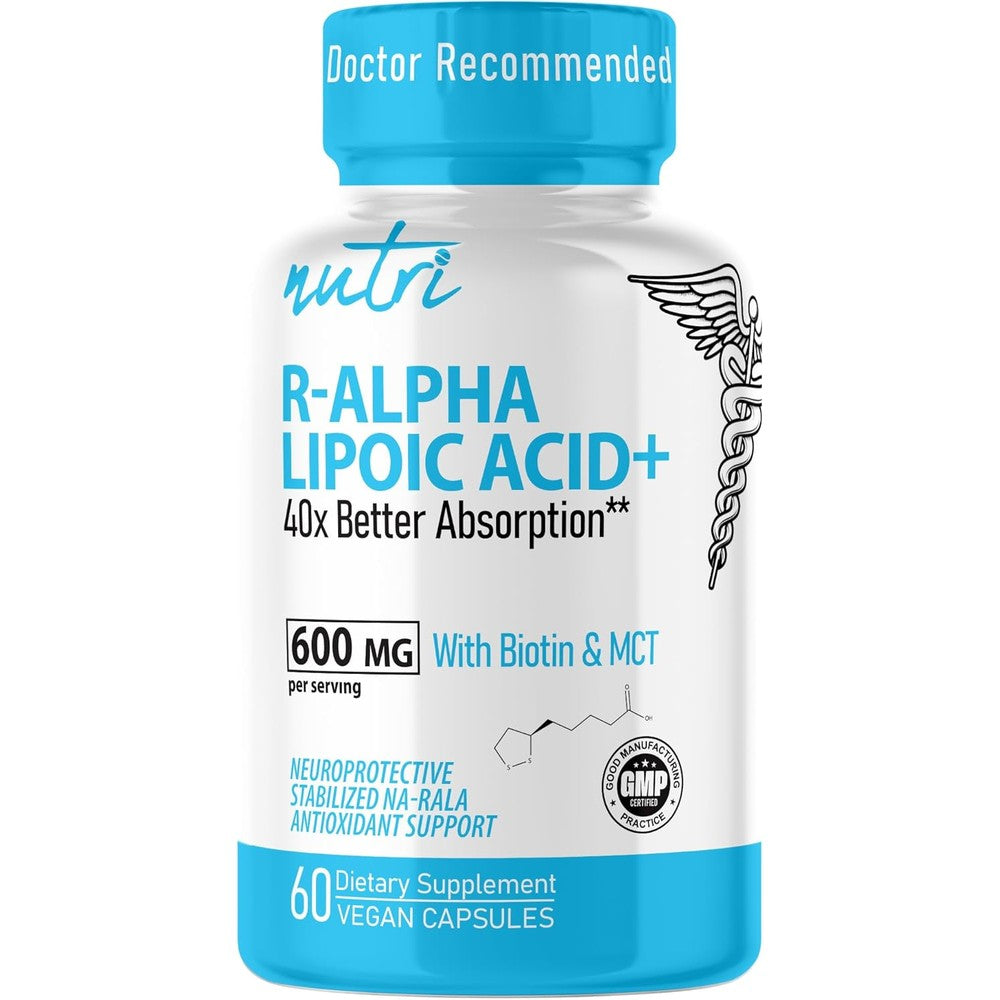 Nature's Fusions Nutri R Alpha Lipoic Acid 600mg front bottle view premium antioxidant supplement