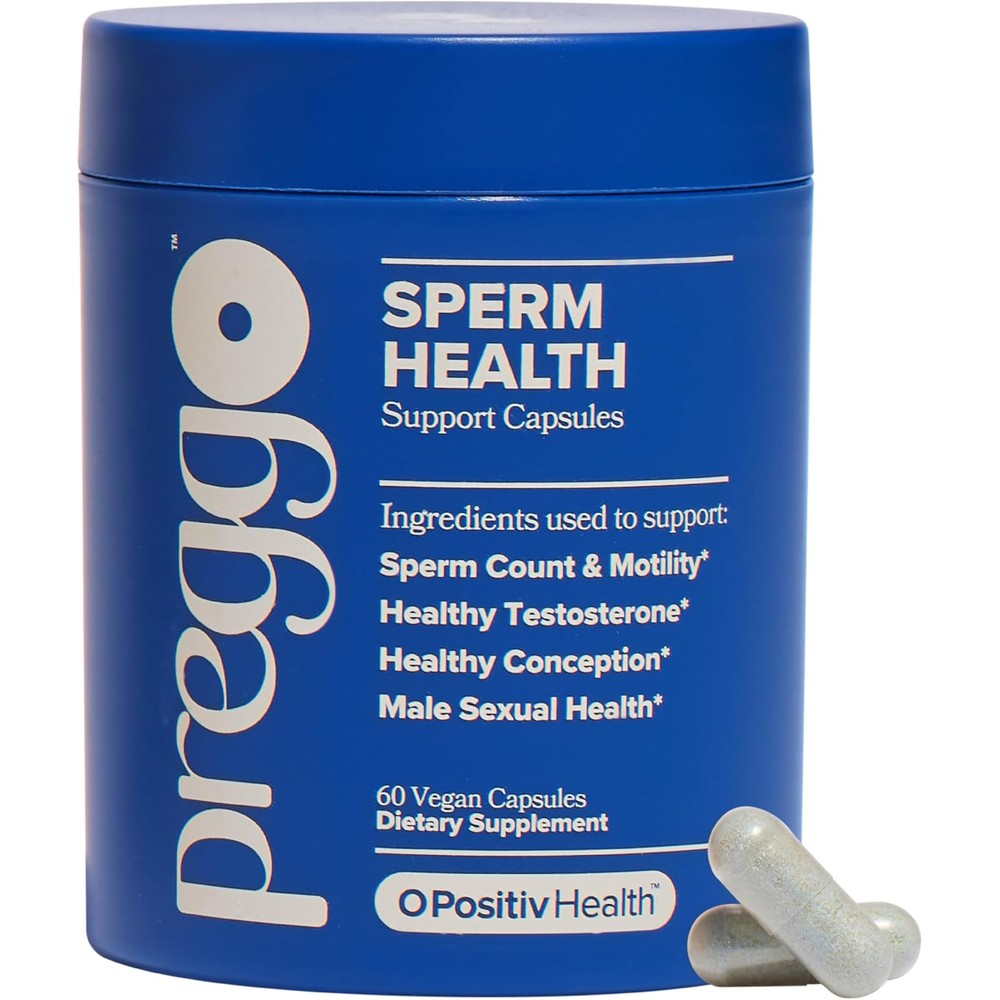 O Positiv Preggo Sperm Health front view of 60 veggie capsules bottle for male fertility support
