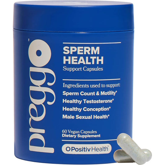 O Positiv Preggo Sperm Health front view of 60 veggie capsules bottle for male fertility support