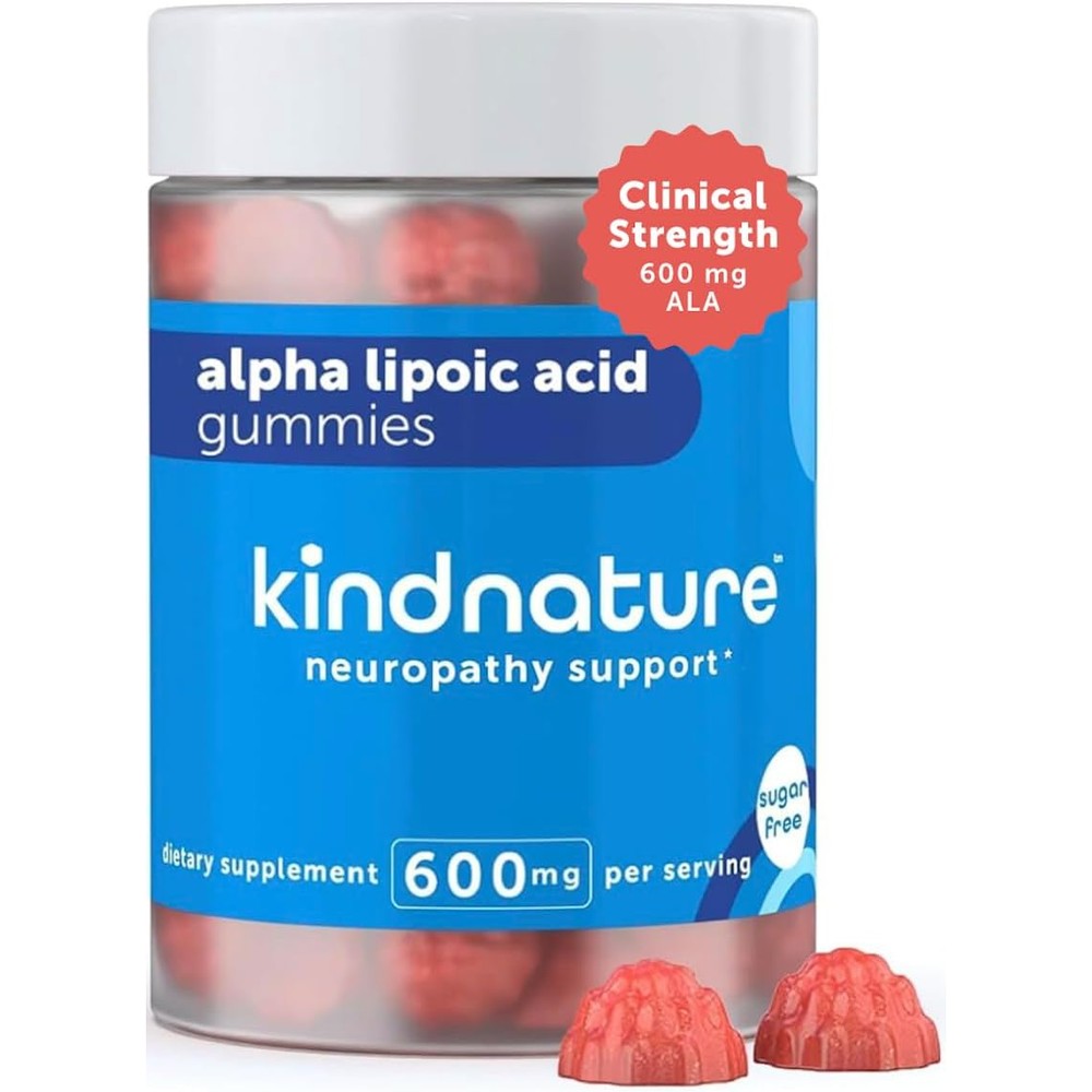 Kindnature Alpha Lipoic Acid Gummies 600mg front bottle view for nerve comfort