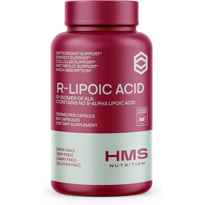 HMS Nutrition Stabilized R-Lipoic Acid 300mg 60 veggie capsules front bottle view for premium antioxidant support