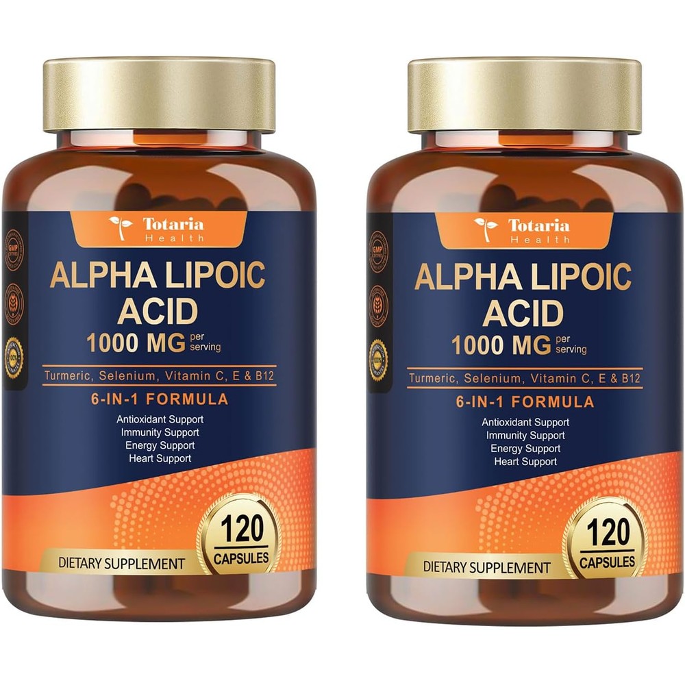 Totaria Alpha Lipoic Acid 1000mg 120 capsules front bottle view for nerve health supplement