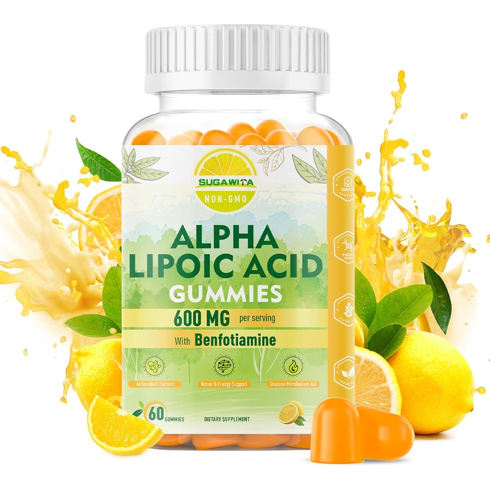 SUGAWITA R-Alpha Lipoic Acid 600mg supplement bottle front view showcasing authentic nerve support formula