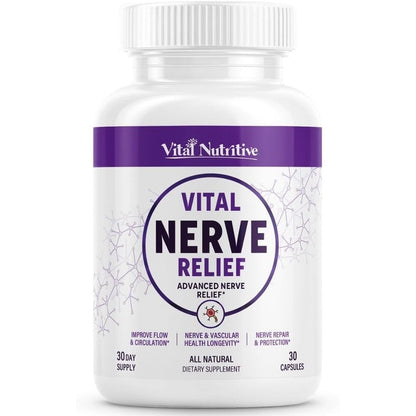 Vital Nutritive Vital Nerve Relief supplement bottle front view showcasing vitamins for nerve and muscle pain