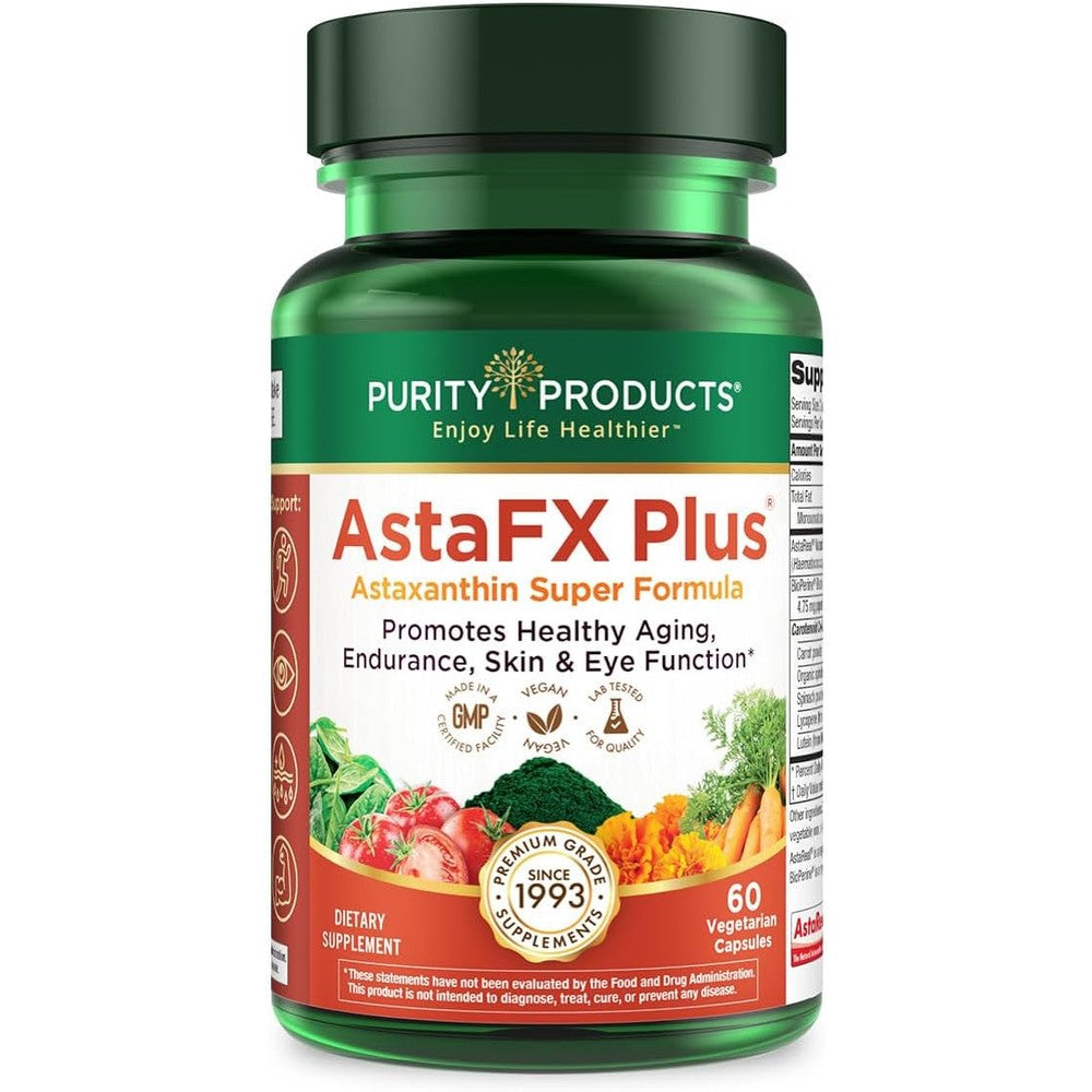 Purity Products AstaFX Plus Astaxanthin Super Formula front view bottle for antioxidant support