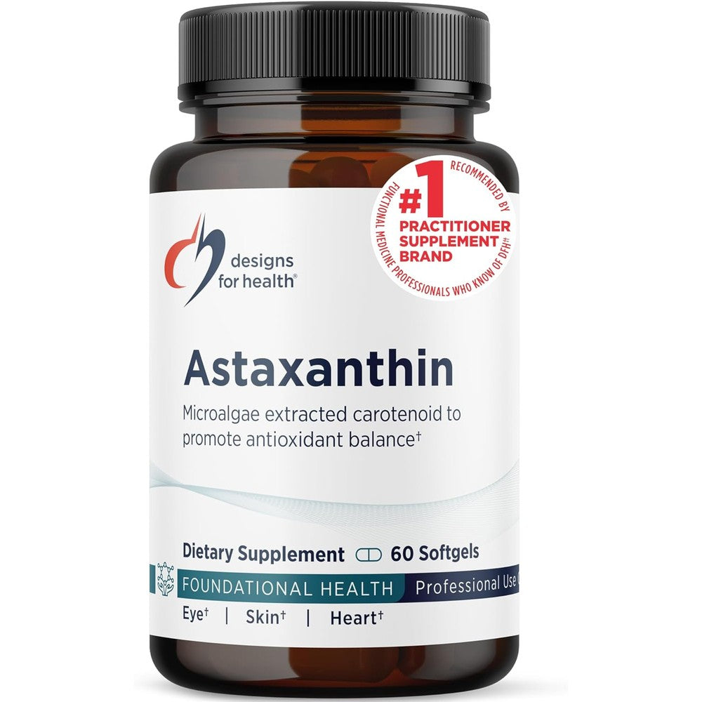 Designs For Health Astaxanthin 6mg front view bottle containing 60 softgels