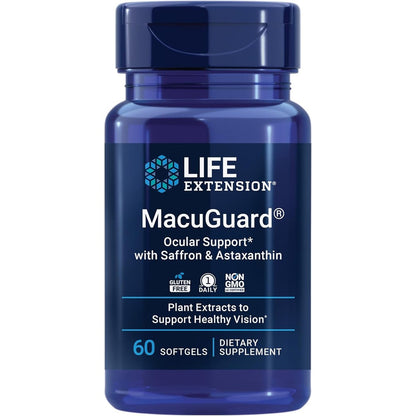 Life Extension MacuGuard Ocular Support 60 Softgels front view authentic eye health supplement