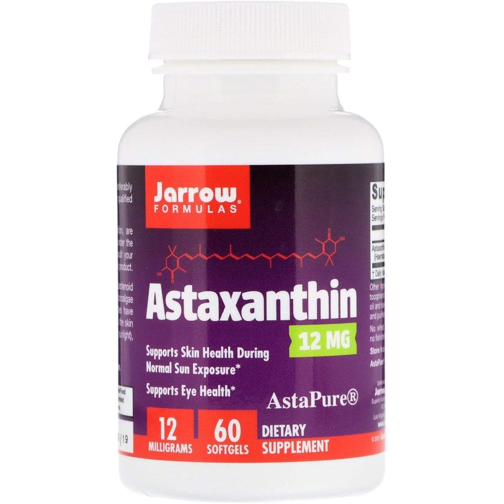 Jarrow Formulas Astaxanthin 12 mg 60 softgels front bottle view authentic antioxidant supplement