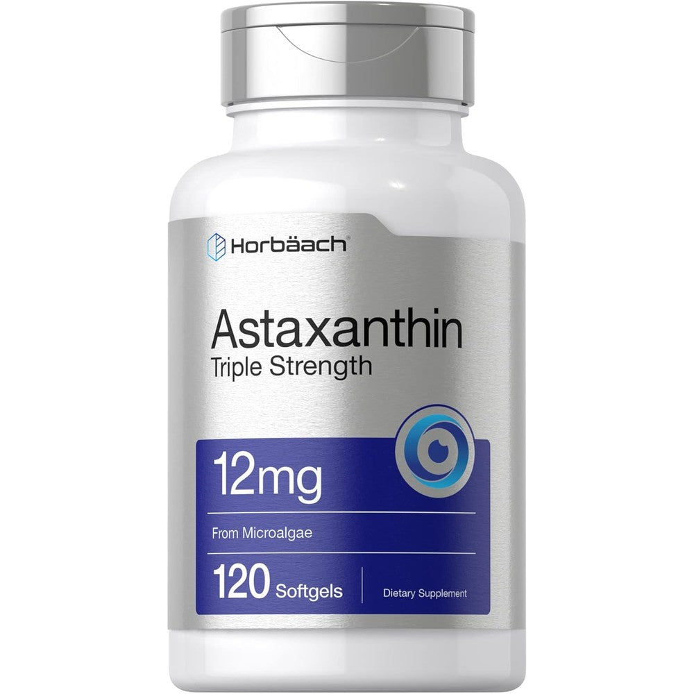 Horbaach Triple Strength Astaxanthin 12mg 120 Softgels front bottle view