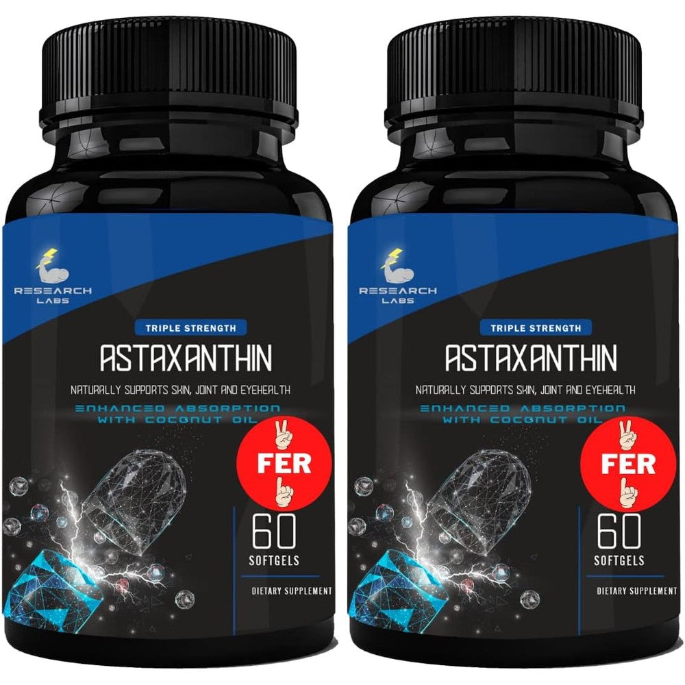 Research Labs Natural Astaxanthin 12mg softgels front view bottle container