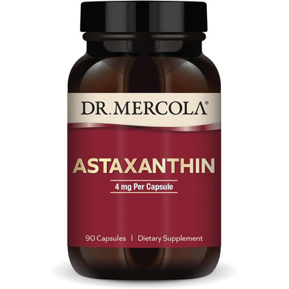 Dr. Mercola Organic Astaxanthin 4 Milligrams 90 Capsules bottle front view showing premium packaging.