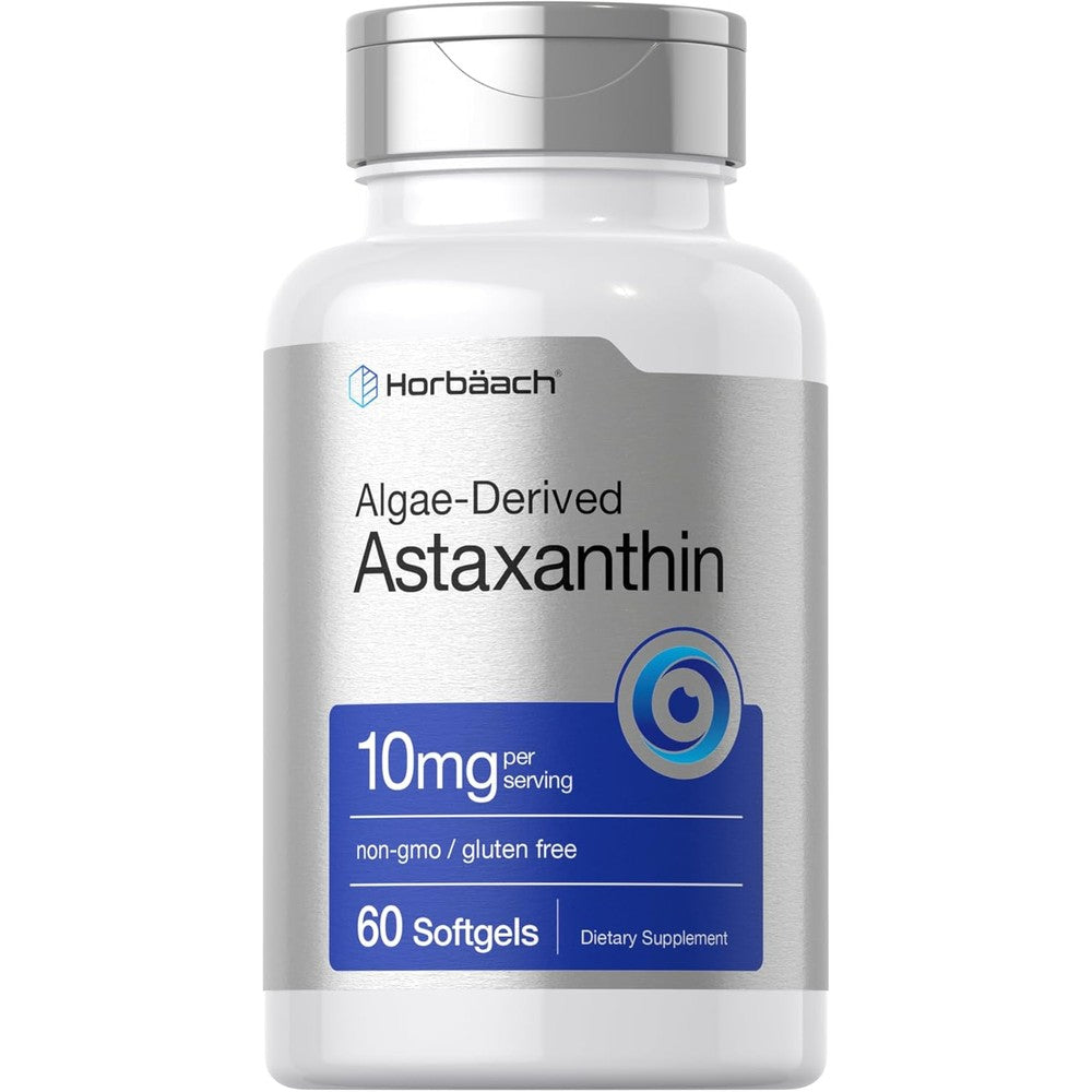 Horbäach Astaxanthin 10mg 60 softgels front bottle view authentic antioxidant supplement