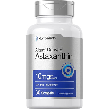 Horbäach Astaxanthin 10mg 60 softgels front bottle view authentic antioxidant supplement