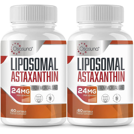 Osasuna Liposomal Astaxanthin 24mg front view bottle showing 120 softgels for antioxidant support