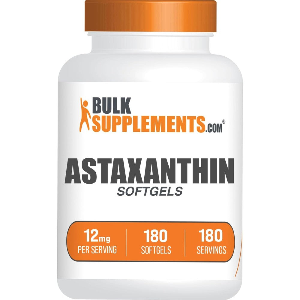 BulkSupplements Astaxanthin 12mg 180 Softgels bottle front view for premium antioxidant support
