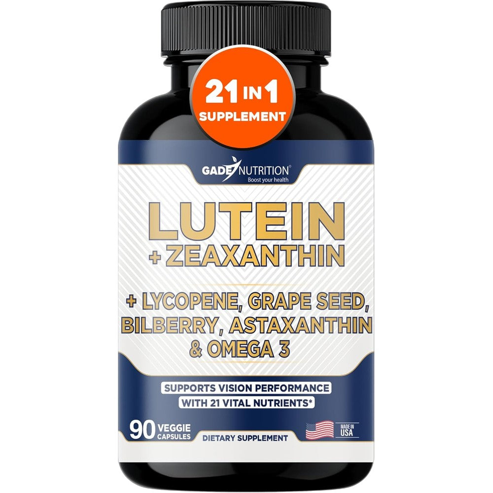 Gade Nutrition Lutein and Zeaxanthin eye health supplement bottle front view.