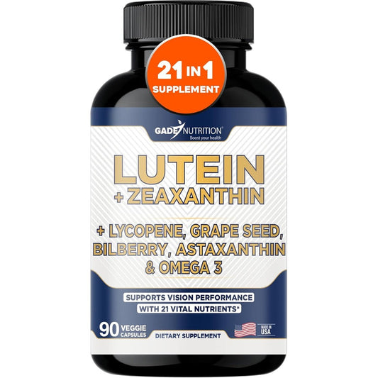 Gade Nutrition Lutein and Zeaxanthin eye health supplement bottle front view.