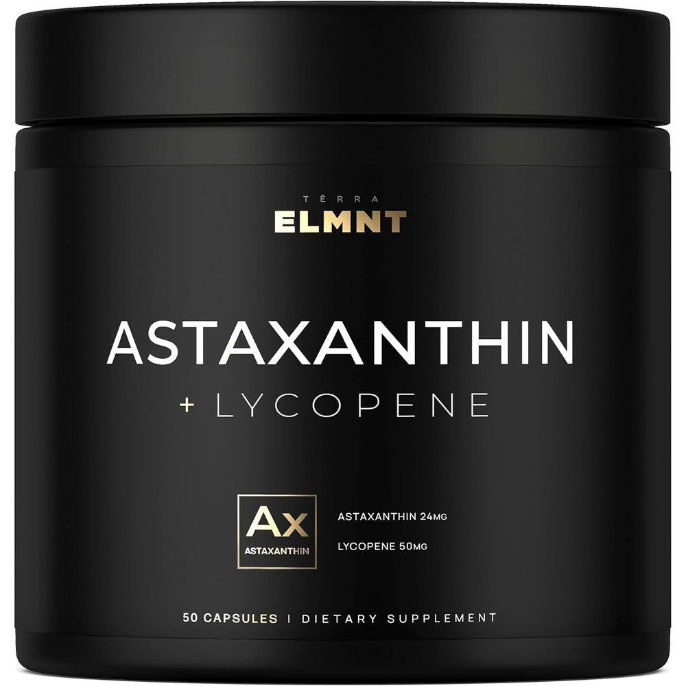 Terra Elmnt Astaxanthin 24mg and Lycopene 50mg bottle front view clinical strength skin supplement