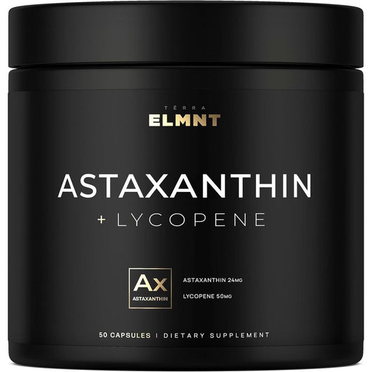 Terra Elmnt Astaxanthin 24mg and Lycopene 50mg bottle front view clinical strength skin supplement