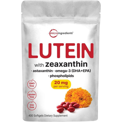 Micro Ingredients Lutein and Zeaxanthin 400 softgels bottle front view for premium eye health support
