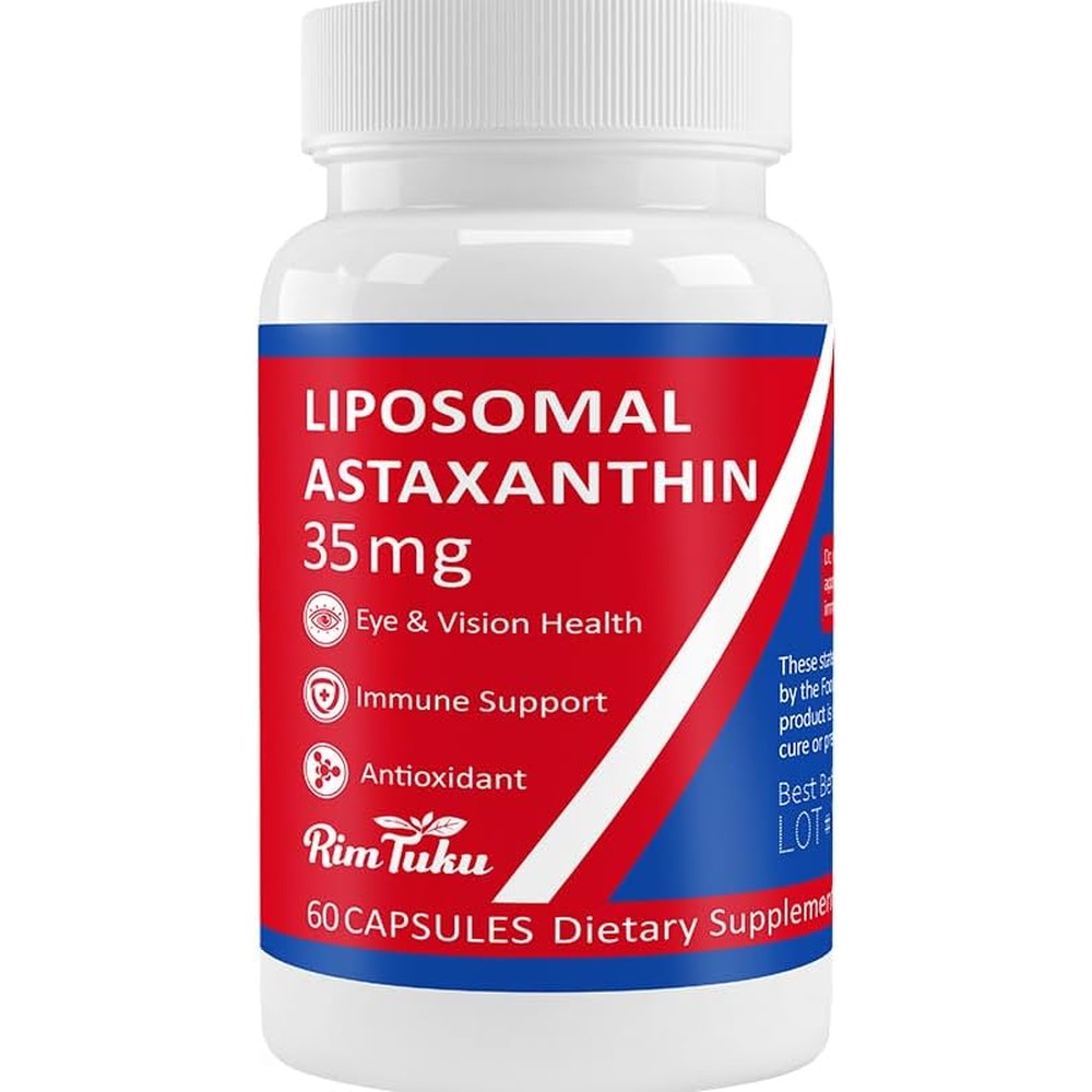 RimTuku Liposomal Astaxanthin 35mg front view bottle showing 60 vegan capsules