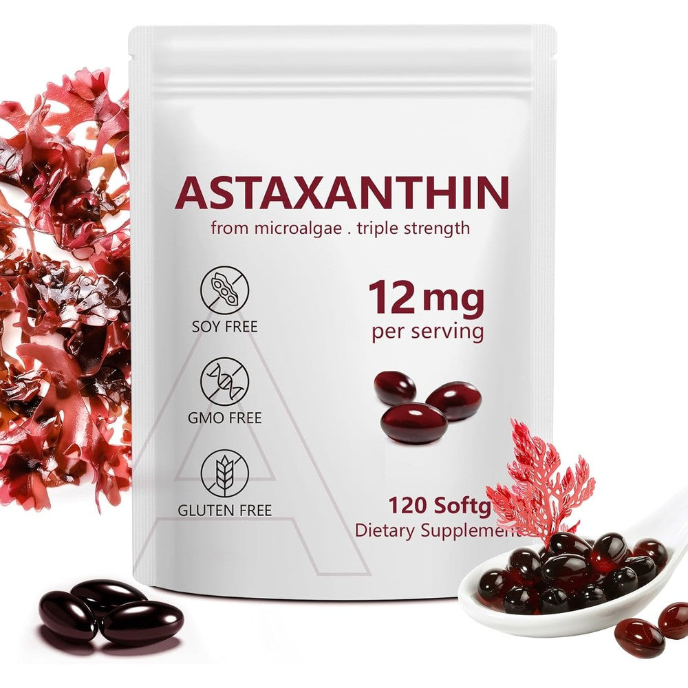 Vita-NuAge Nutrition Astaxanthin 12mg softgels front view premium antioxidant supplement bottle