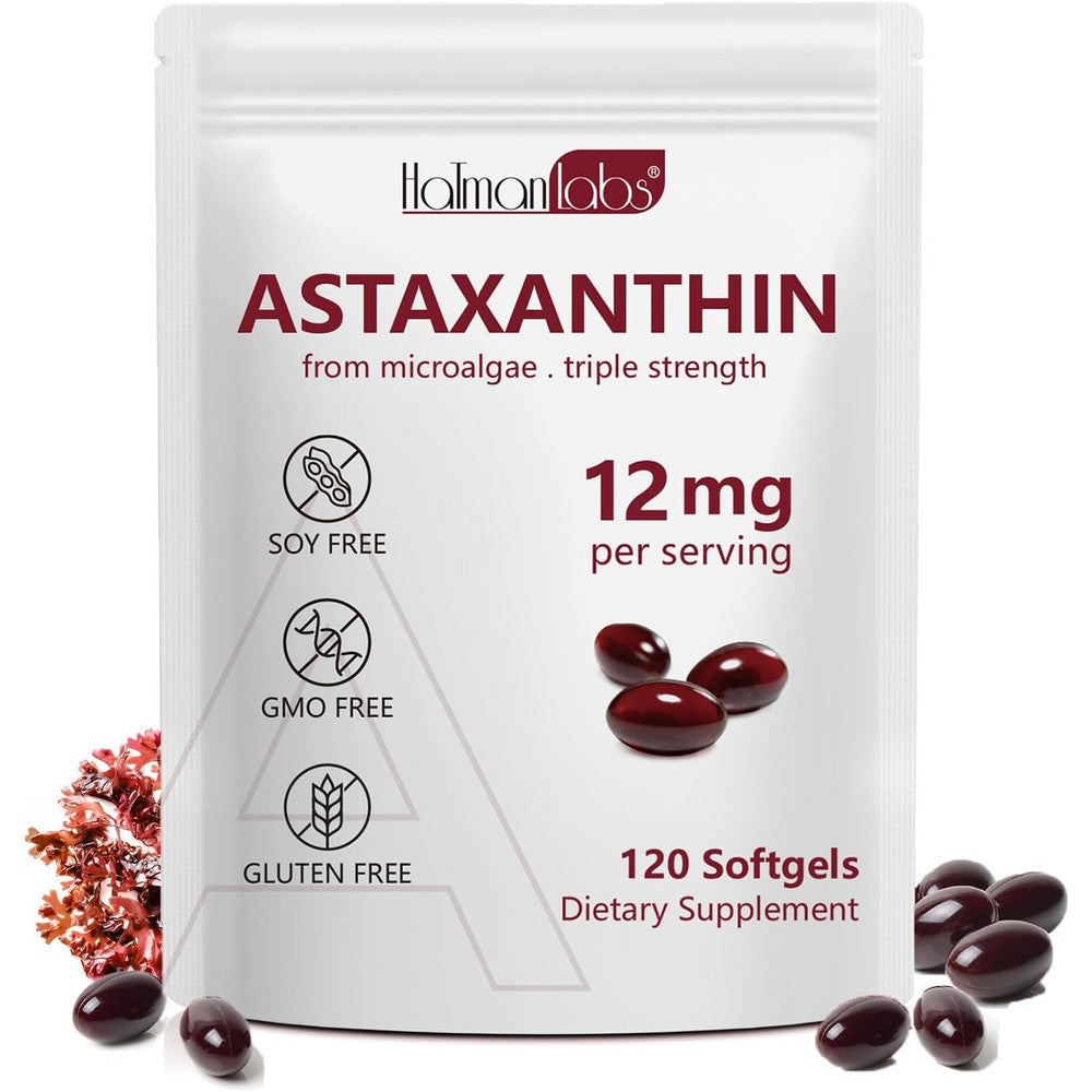 Vita-NuAge Nutrition Daiasns Astaxanthin twelve milligrams front view bottle showing one hundred twenty softgels antioxidant supplement
