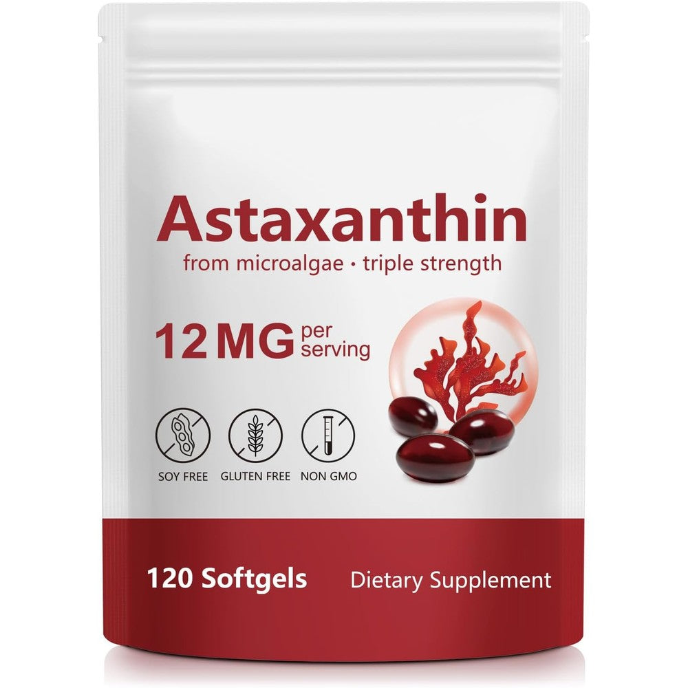 Generic astaxanthin 12 milligrams 120 softgels front view supplement